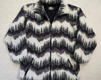 Vintage 90s Wolf Graphic Fleece Hoodie - Sherpa Lined M/L