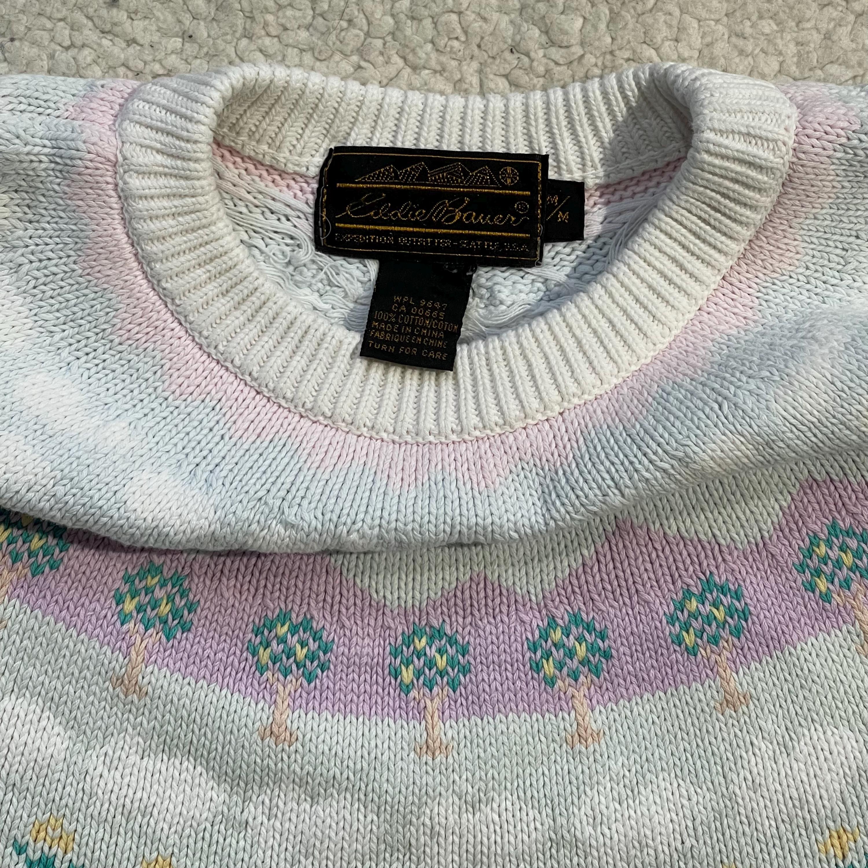 Vintage 80s Eddie Bauer Cotton Knit Sweater: Cottagecore Orchard 