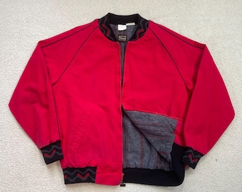 Chaqueta con forro de manta azteca Vintage Walls, algodón rojo del suroeste, talla XL