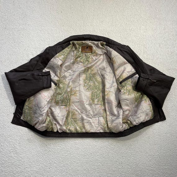 Vintage Map Lined Leather Bomber Jacket A-2 Front Pocket Boxy