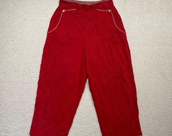 Vintage 1940s Red Corduroy Capris Rockabilly Pearl Snap Pedal Pusher Sharpees Pants Size S