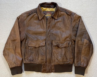 Vintage Tiger Fox Leather Flight Jacket 80s Distressed Sz L