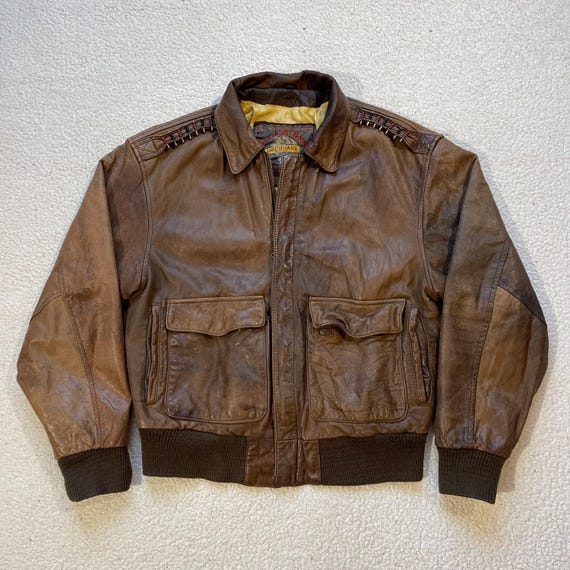 ジャケット・アウター 90s vintage design leather flight jacket Vintage 90s Flight Leather Jacket Full Zipper Real Leather