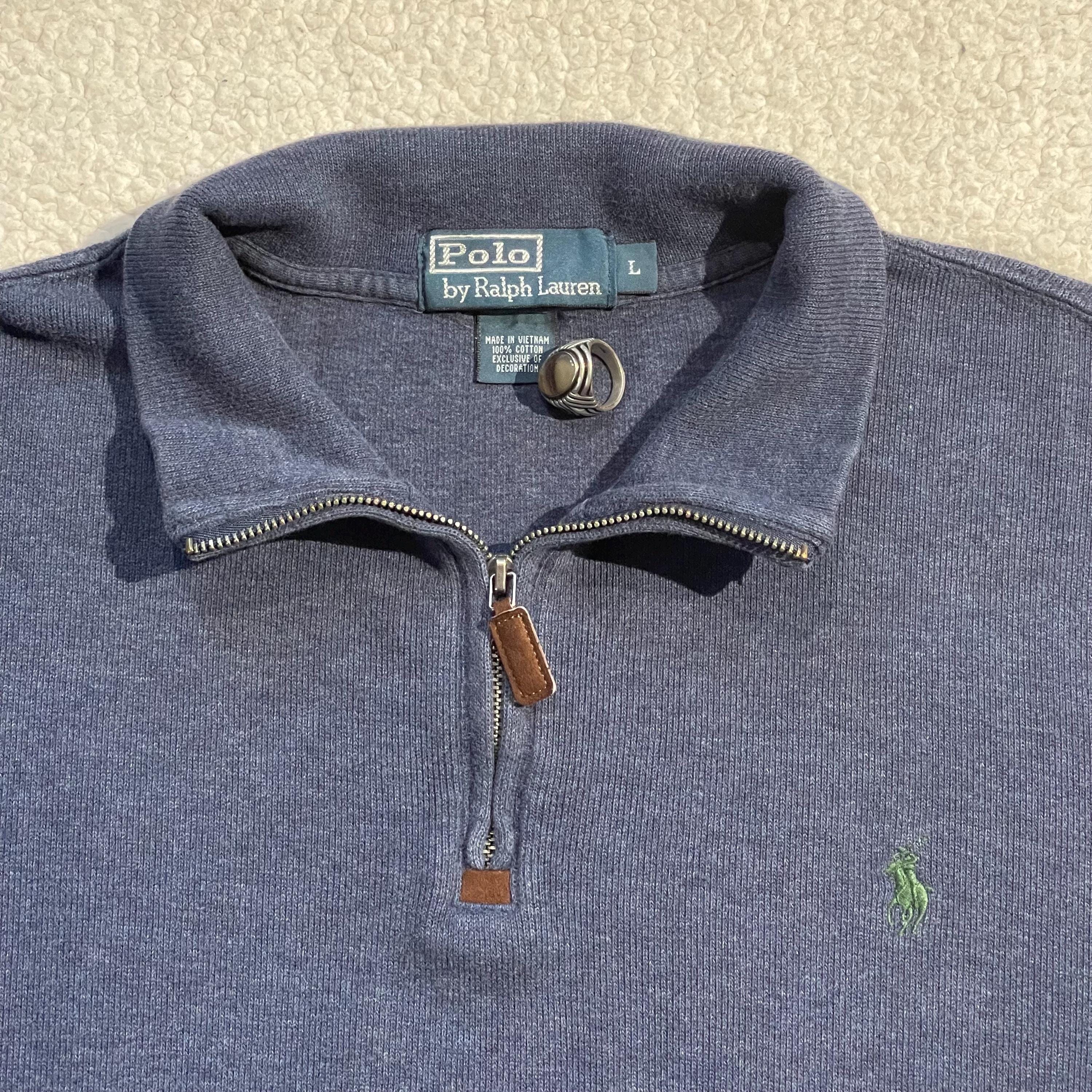 Vintage 90s Polo Ralph Lauren 1/4 Zip Sweatshirt: Dusted Navy
