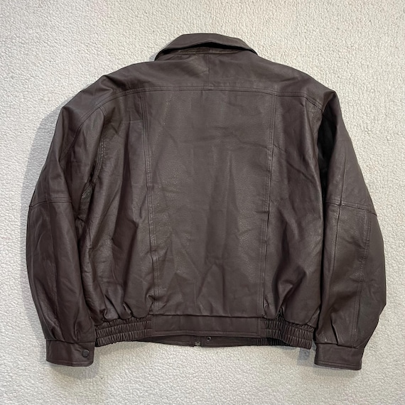 Vintage Map Lined Leather Bomber Jacket A-2 Front Pocket Boxy