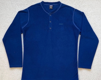 Vintage 90s Patagonia Capilene Fleece Henley: Blue Base Layer (Mens M)