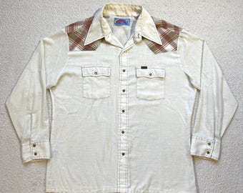 Chemise western Wrangler vintage avec design sud-ouest et boutons-pression en nacre - France