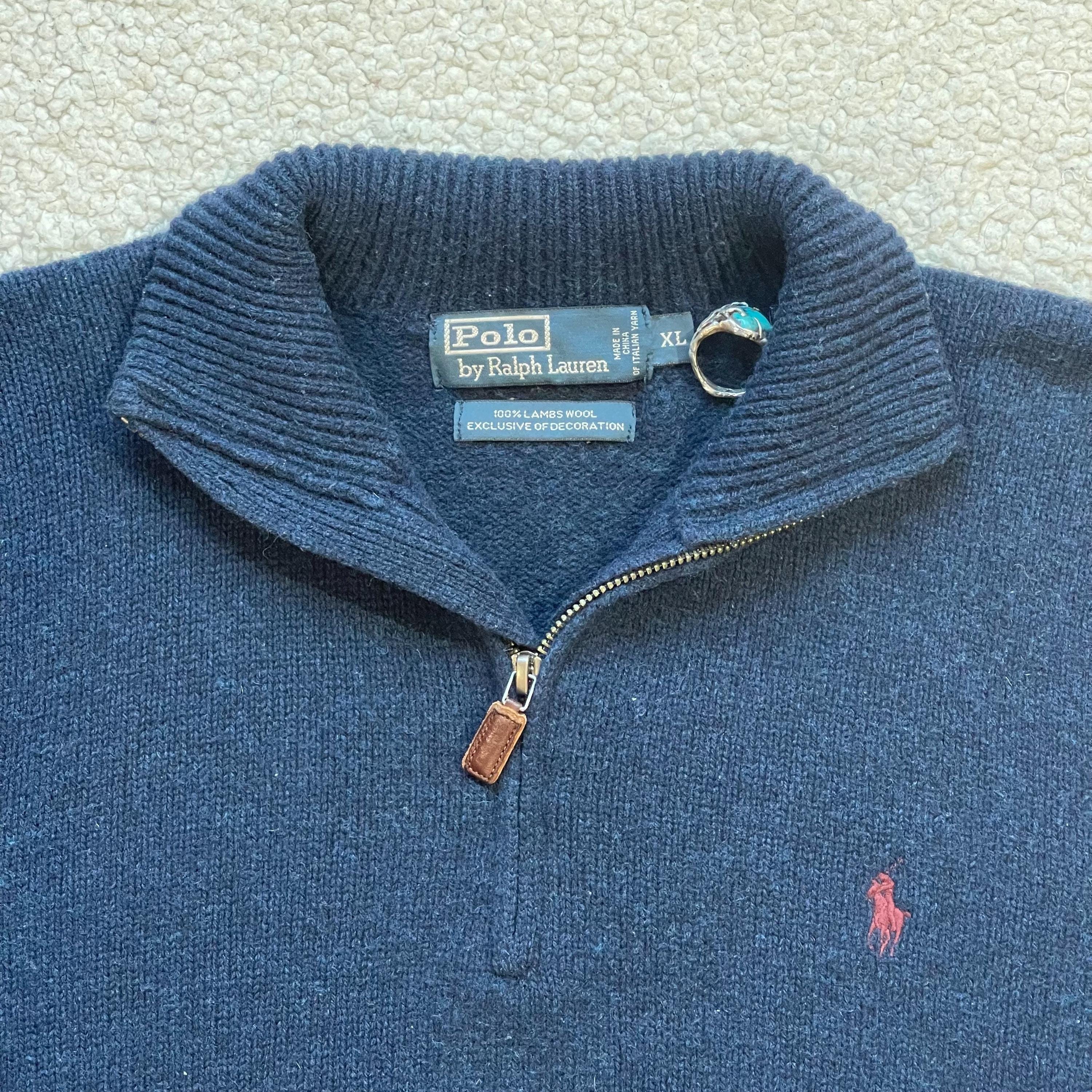 Vintage 80s Polo Ralph Lauren Lambswool 1/4 Zip Sweater - Mens L