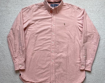 Camisa social vintage Polo Ralph Lauren dos anos 90: Cavalo bordado rosa pastel (G/GG)