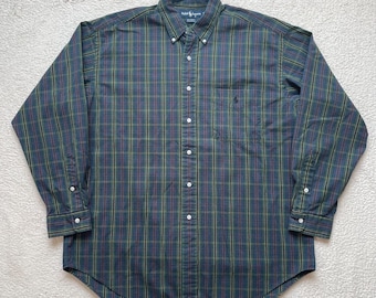 Vintage 90s Polo Ralph Lauren Plaid Cotton Button-Up Shirt Mens XL