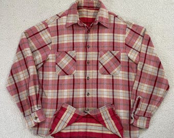 True Vintage 1970s Big Mac Plaid Flannel Shirt Reverse Weave All Cotton Red Cream Button Up Shirt M
