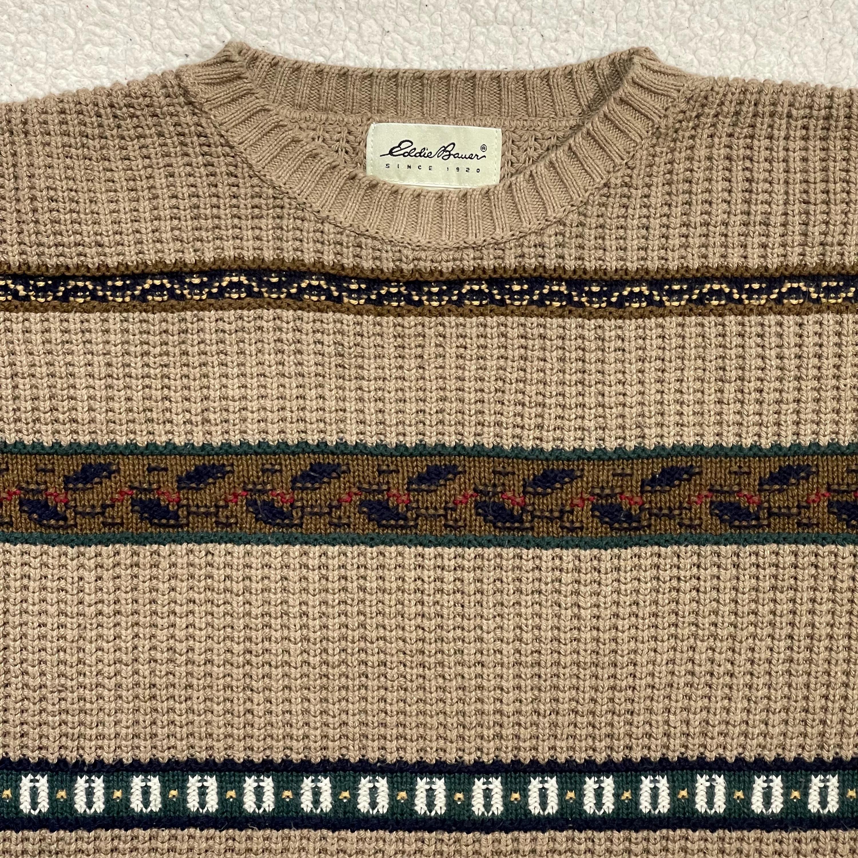 Vintage Eddie Bauer Nordic Cotton Sweater Crewneck Pattern Knit