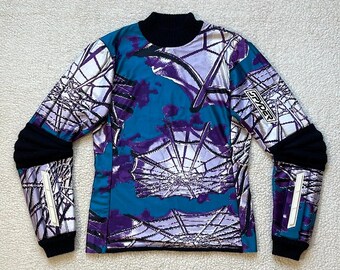 Vintage 90s Spyder Official US Ski Team Cyber Spider Web Armored Sleeve Wool Sportswear Winter Mock Neck Racing Sweater Size S