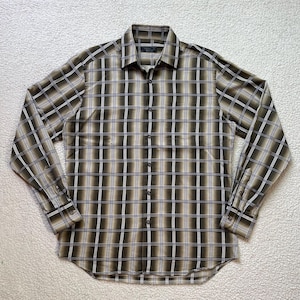 vintage Prada Shadow Plaid Designer Shirt Chemise BCBG boutonnée tout en coton Taille M