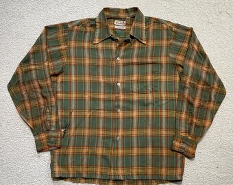 Vintage 70s Plaid Button-Up Shirt: Cambridge Mineral Dyed Cotton Blend