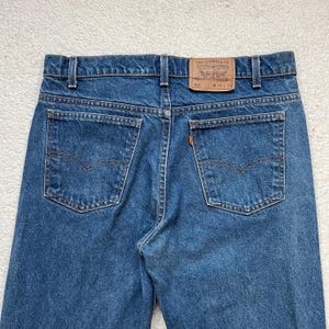 Vintage 1970s Levi’s 517 Orange Tab Outdoor Dark Wash Distressed Slim Straight Leg Western Cowboy Denim Jeans Mens 35 x 33