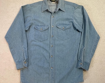 Vintage 1970s Oshkosh Chambray Button Up Shirt Jacket Size L