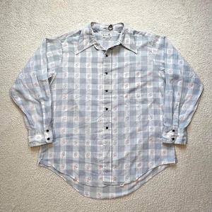 Vintage 70s Cambridge Geometric Shirt Cubic Plaid Long Collar Button Up Abstract Dress Shirt Mens XL