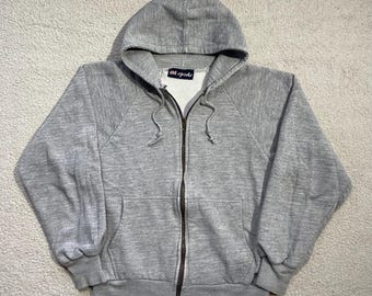 Felpa con cappuccio termica doppia foderata vintage anni '70 IM Sports, felpa con cappuccio in cotone pesante grigio con cerniera intera, taglia S/M, da uomo