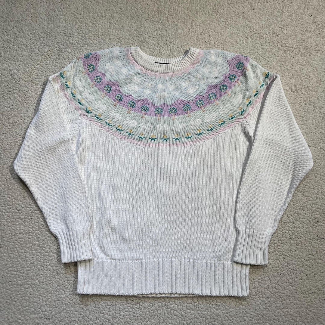 Vintage 80s Eddie Bauer Cotton Knit Sweater: Cottagecore Orchard 