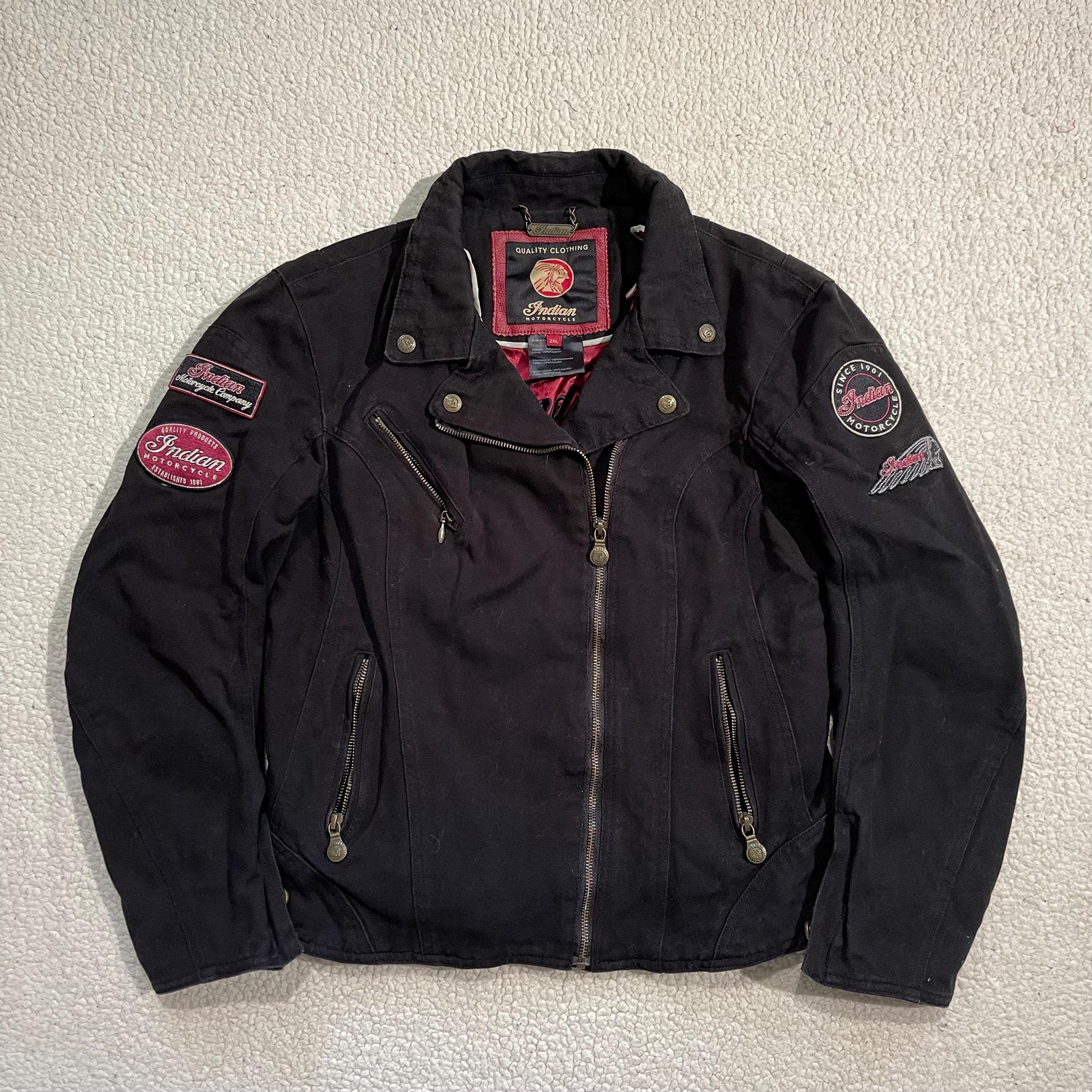 Vintage Indian Motorcycle Black Denim Jacket Embroidered Cropped