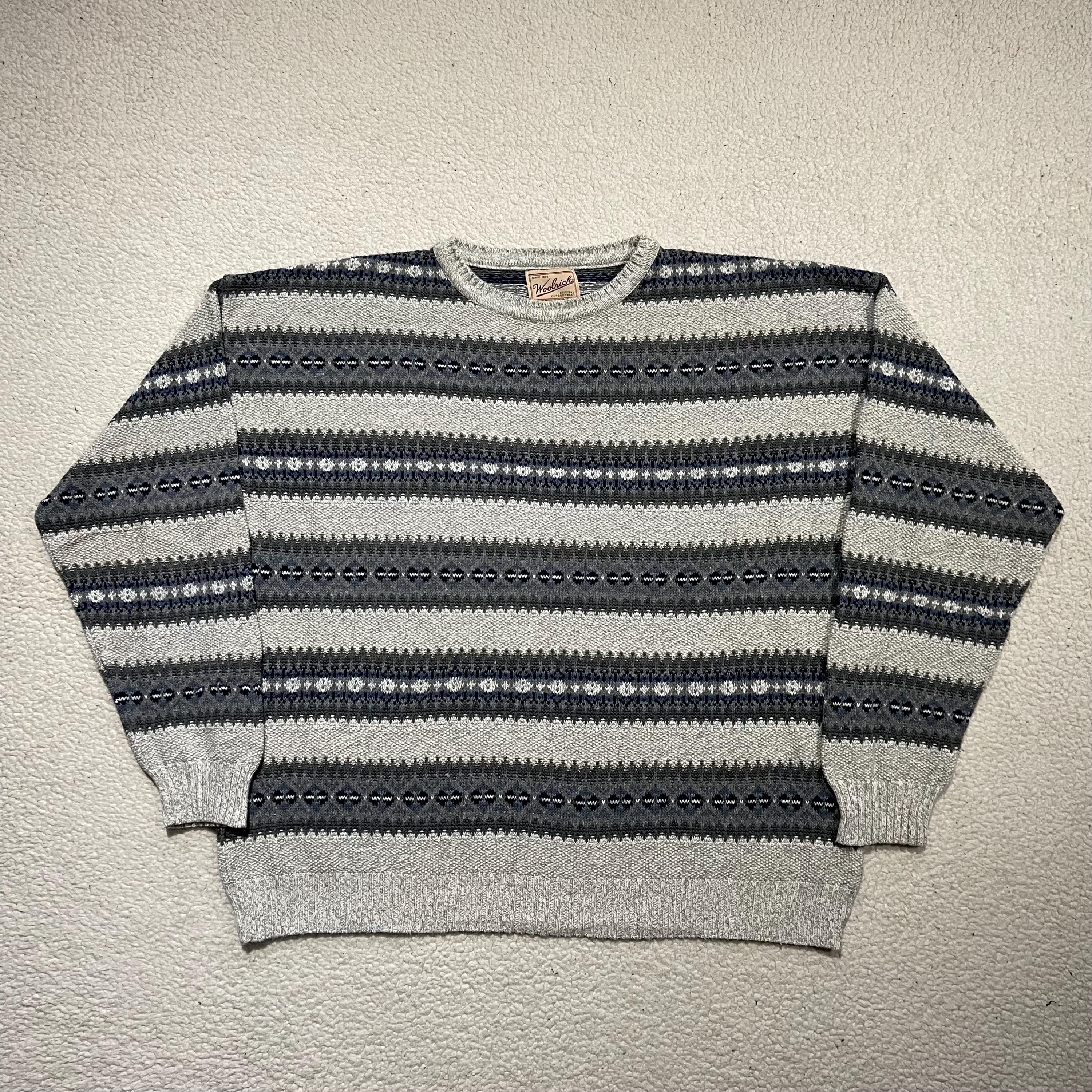 Vintage Woolrich Nordic Cotton Sweater Abstract Pattern Knit Boxy 