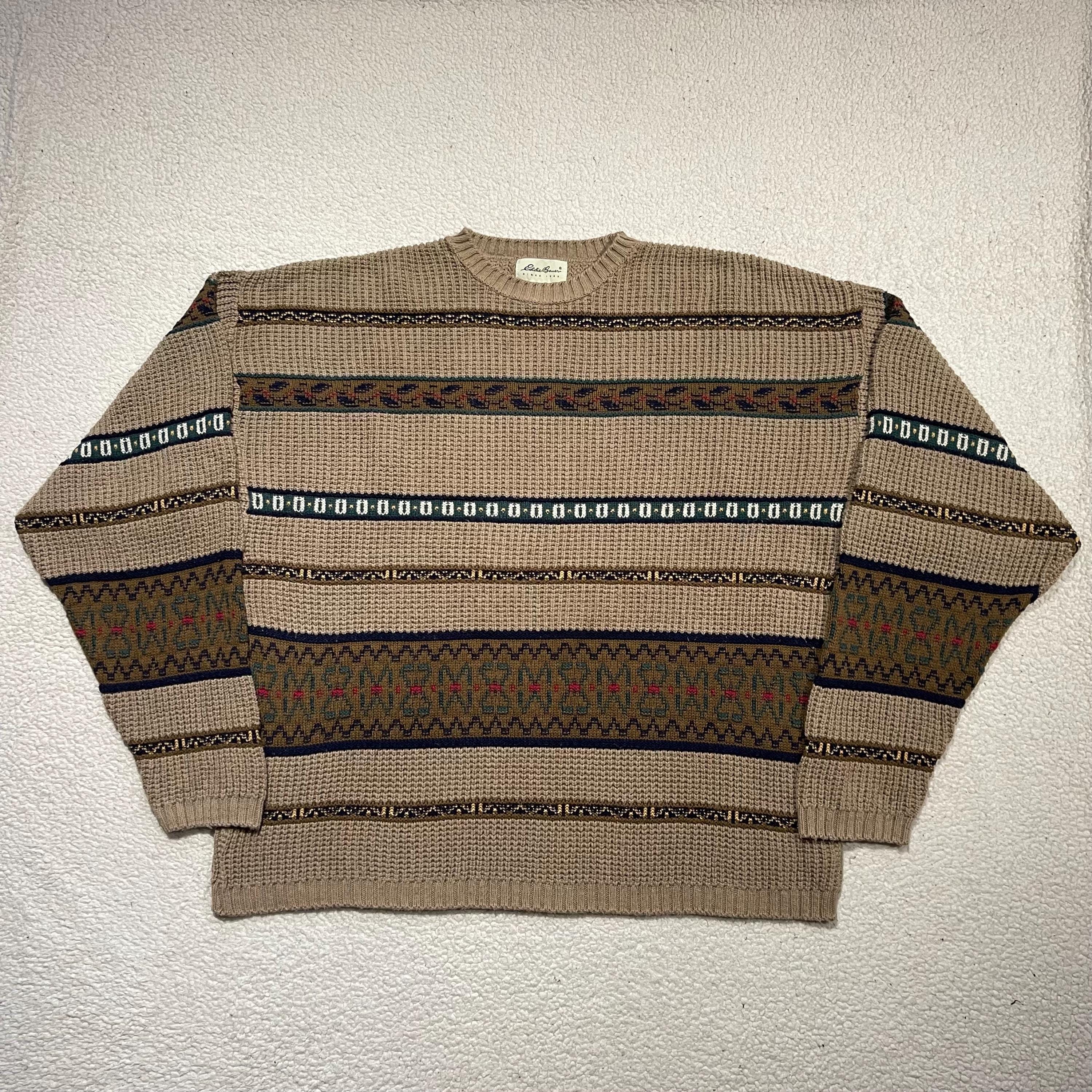 希少 80s Eddie Bauer Paisley Cotton Knit Vintage Eddie Bauer Nordic Cotton Sweater Crewneck Pattern Knit