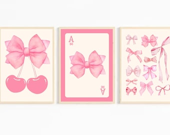 Set of Three Trendy Pink Bow Wall Prints