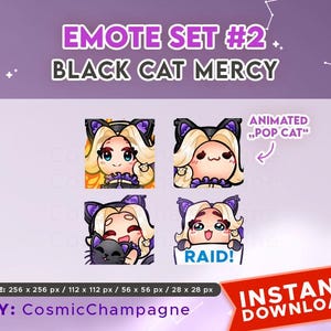 ブラックキャットマーシーオーバーウォッチエモートセット#2 / キティマーシー / Discord、Youtube、Twitch、ストリーマー向けのTwitchエモートコレクション