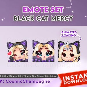 ブラックキャットマーシーオーバーウォッチエモートセット/キティマーシー/Discord、Youtube、Twitch、ストリーマー向けのTwitchエモートコレクション
