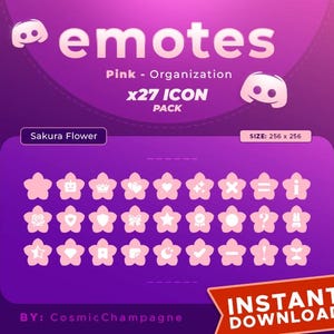 Pink Sakura Discord Icons Set / x 27 Organization and productivity symbol icons / Discord Server Chatrooms Task Badges and Emotes