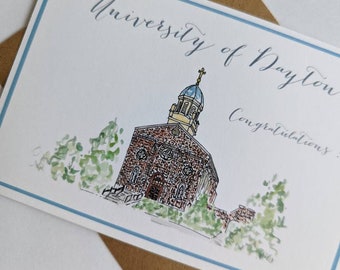 Custom Dayton Chapel Notecards, SET of 4 greeting cards, Watercolor, Dayton, OH