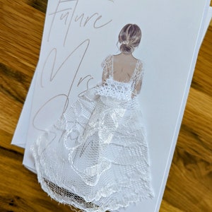 Conjunto de 2, casamento, noivado, chá de panela, cartão feito à mão, tule, tecido, personalizado, cartão, futuro, esposa, vestido, cartão comemorativo, renda, personalizado,
