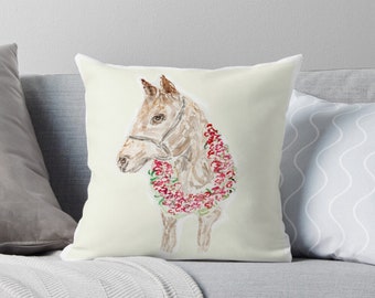 Custom pillow cover, watercolor, horse race, bourbon, southern