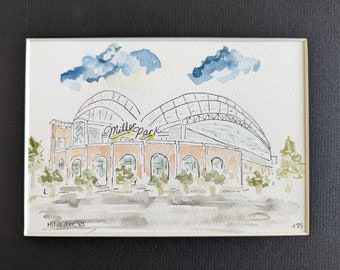 Miller Park, Milwaukee, Baseball, Wisconsin, watercolor, custom art, hand painted, signed art, signed, man wall art