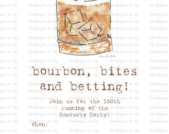 Derby Invite, Digital Download, Fill in, Not editable, jockey, Kentucky, Party Invitations, Custom watercolor art, bourbon