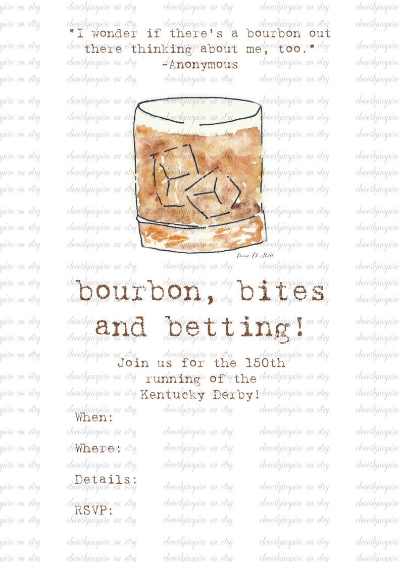 Derby Invite, Digital Download, Fill in, Not editable, jockey, Kentucky, Party Invitations, Custom watercolor art, bourbon image 1