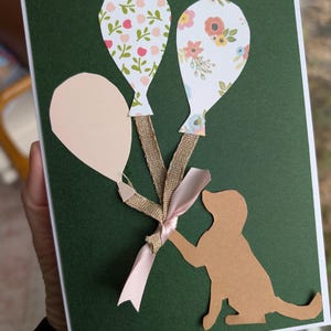 Kundenspezifische Welpen Geburtstagskarte, personalisiert, Ballon, Golden Retriever, Hundeliebhaber, handgemachte Karte