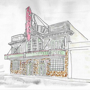 Brookland Theater, Richmond, Virginia, Old building, watercolor, vintage, art, wall art, original, Original Watercolor