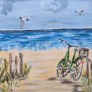 Bike Ride, original wall art, 11x14 framed, floral painting, hand painted, coast, sea,summer art, Hamptons,blue,Cape Cod
