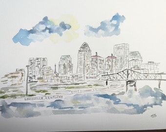 Original Watercolor, Louisville, skyline, Kentucky, City, South, Cards