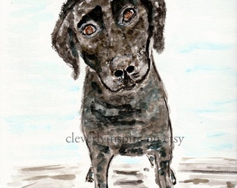 Watercolor, custom art, dog, black lab, Original Watercolor