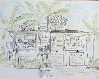Benutzerdefinierte Aquarell von Ihrem Haus, Haus am See, Hütte, Strandhaus, Original Aquarell