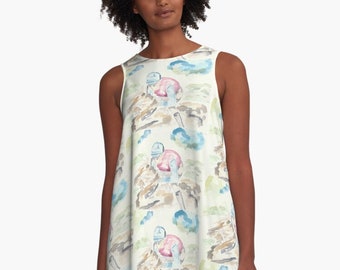 Custom art on A line dress, Horse Race, Unique, watercolor, derby, 2024