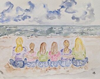 Sisters Watercolor of your home, family, vacation, memories, beach house, lake house, cabin, farmhouse, Original Watercolor