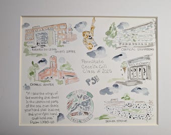 Cuadro original con historia, acuarela, original, arte del campus, Penn State, arte de State College, Happy Valley, regalo de graduación