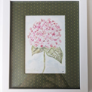 Pink hydrangea original watercolor wall art, Hampton, beach house art, hand painted, coastal, flowers, pink