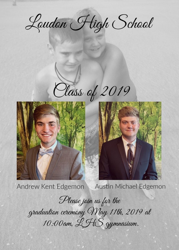 Twins 5x7 Graduation Announcement Invitation 3 Photos Class Etsy