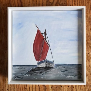 Sailing, Art Reprint 11x14, original art, canvas, hand painted, coastal, beach, sand, ocean, sea, boat, red blue, summer, Hamptons