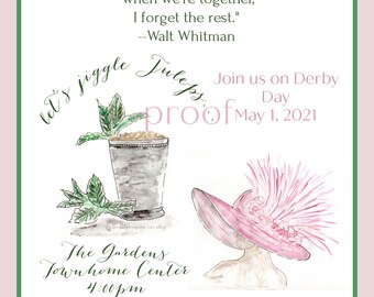 Text An Invite, small file, custom invite, Derby, Watercolor, Personalized, digital, julep, hat, pink, southern